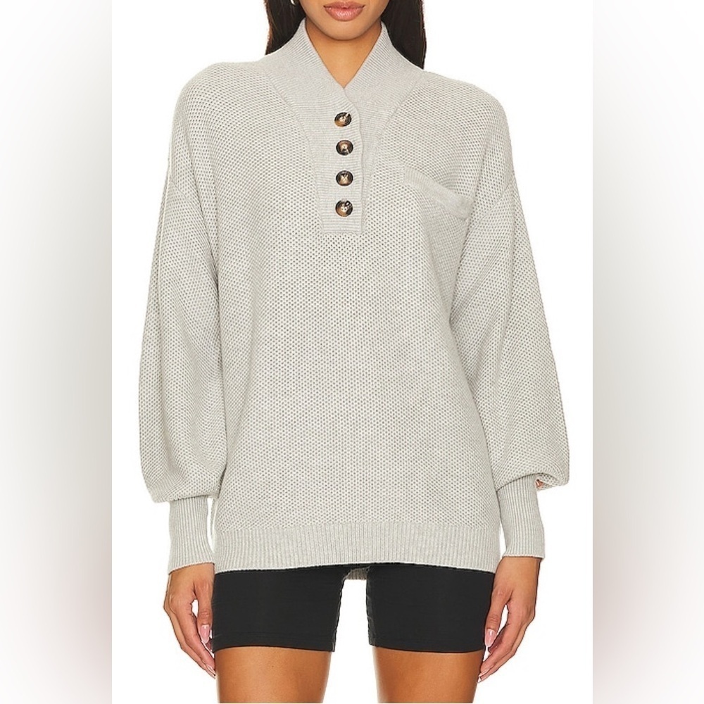 LUNYA Cozy Organic Cotton Blend Pocket Henley Grey Heather Size Medium